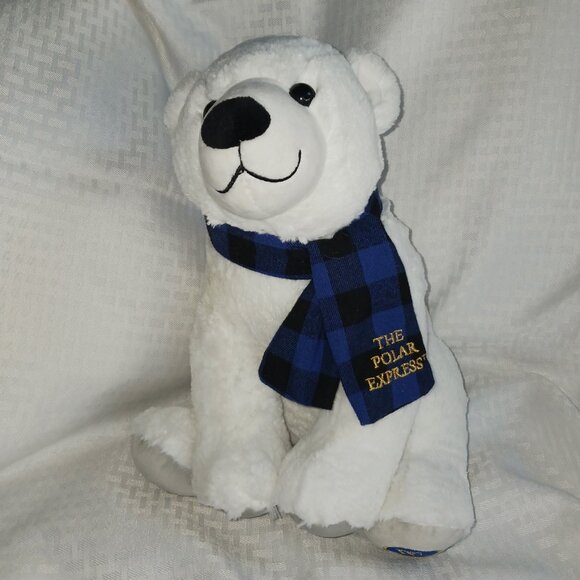Polar Express Teddy Bear White Plush Blue Plaid Scarf 13" with Bonus Disk 1 DVD - Picture 6 of 6